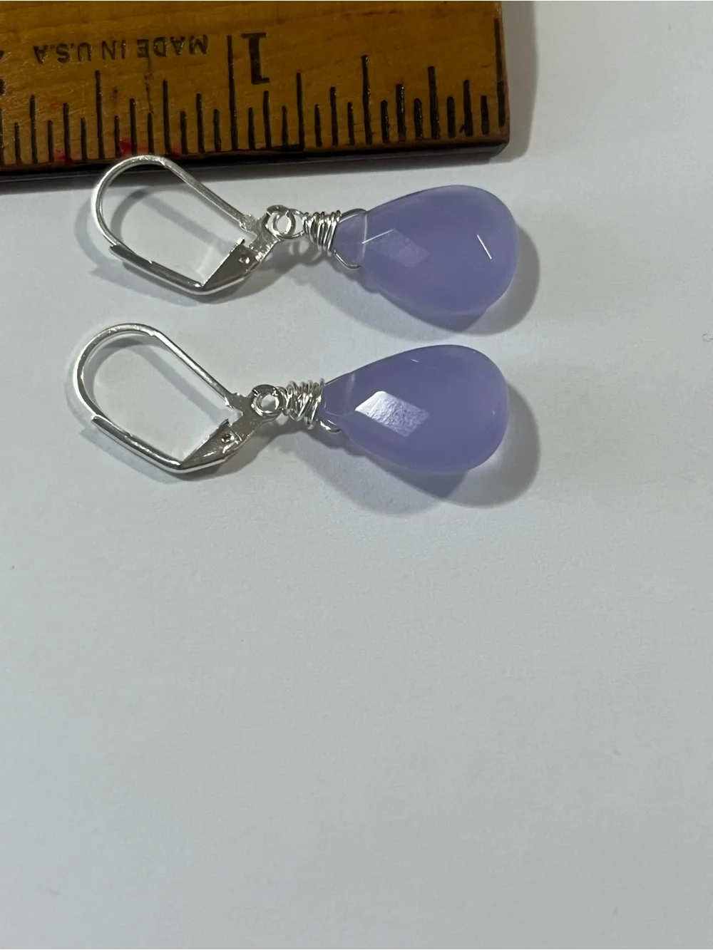 Lavender Quartz Teardrop Earrings Silver Tone Nickel Free - Picture 5 of 5